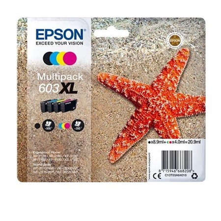 EPSON Cartouche d’encre Multipack 603XL – Etoile de mer – Noir, Cyan, Magenta, Jaune (C13T03A64010)     