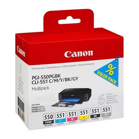 6 Cartouches originales Canon PGI-550 CLI-551 - Pack 6 couleurs - 6496B005